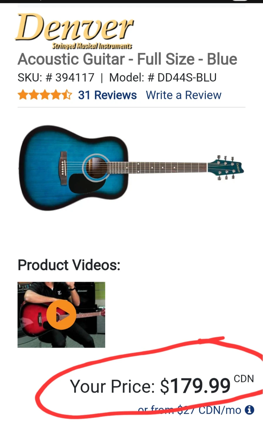 DENVER DD44S ACOUSTIC GUITAR & STAND - photo 5