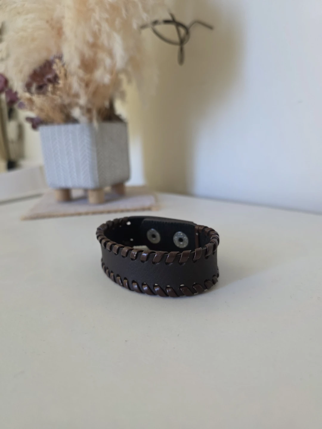 Brown Faux Leather Woven Cuff Bracelet - photo 2
