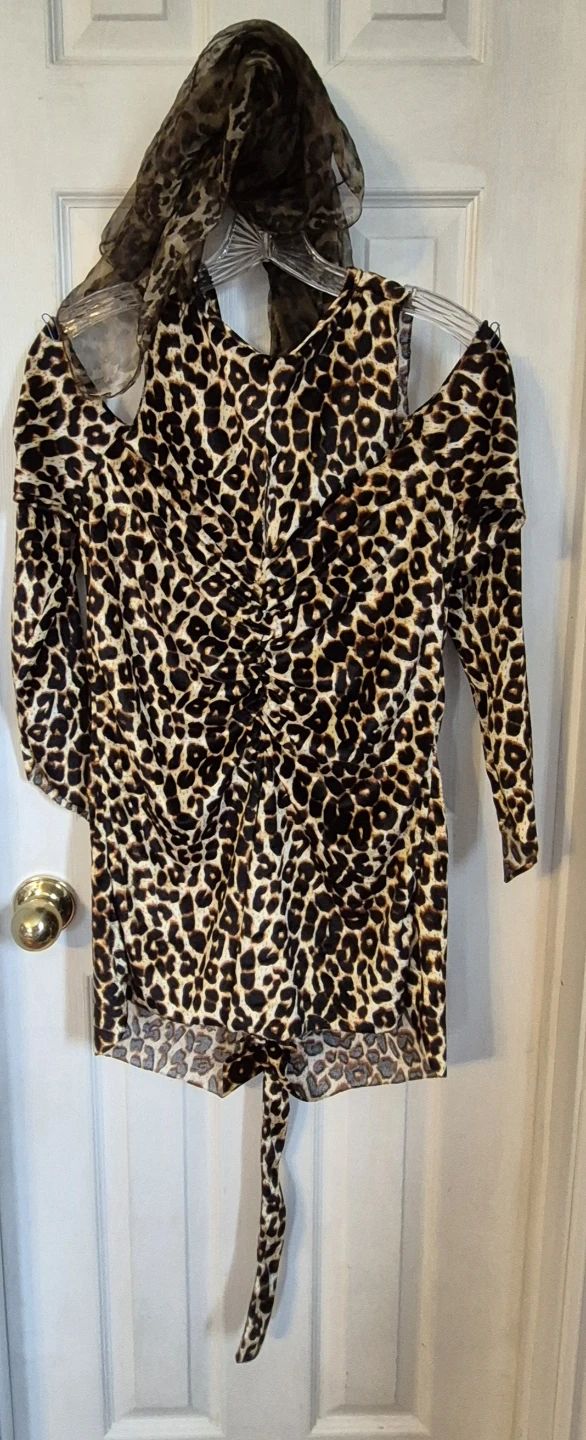 Leopard Print Cold Shoulder Dress with Scarf