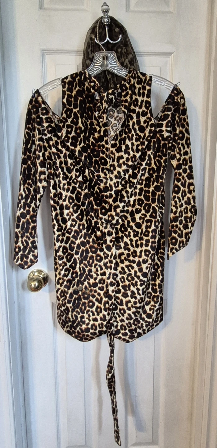 Leopard Print Cold Shoulder Dress with Scarf - photo 2