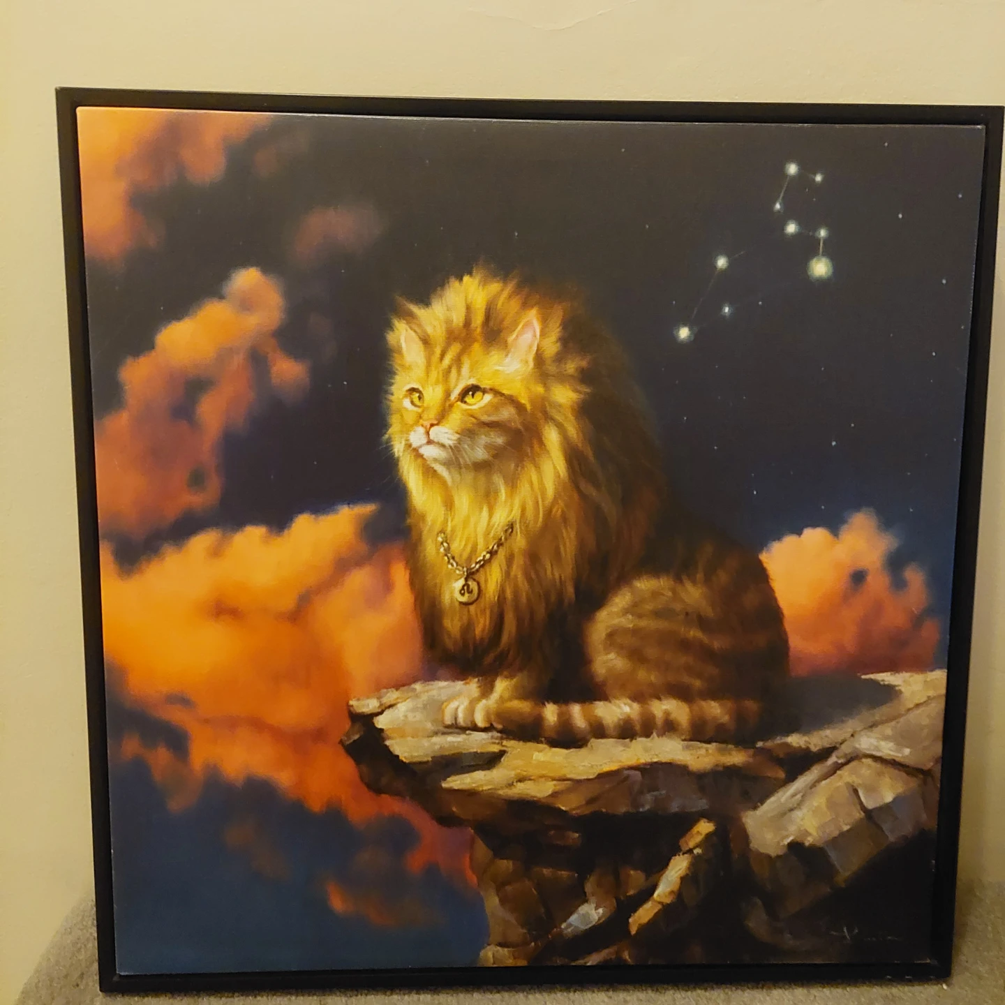 Framed Cat Painting with Constellations - photo 2