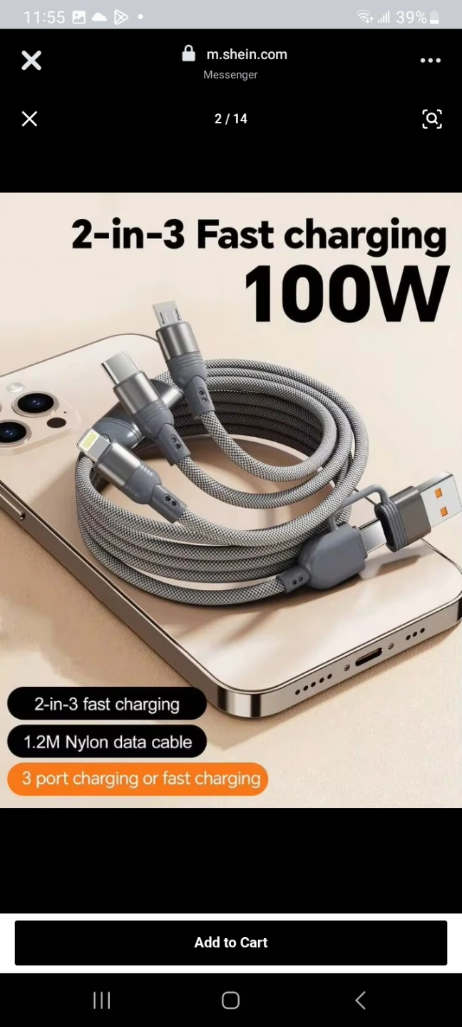 100W 2-in-3 Fast Charging Data Cable 1.2m - photo 2