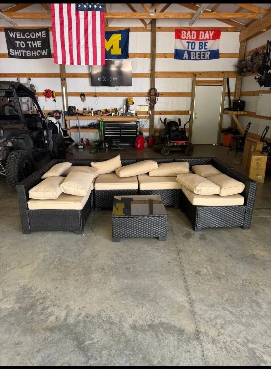 Wicker Outdoor Sectional Sofa with Cushions and Coffee Table