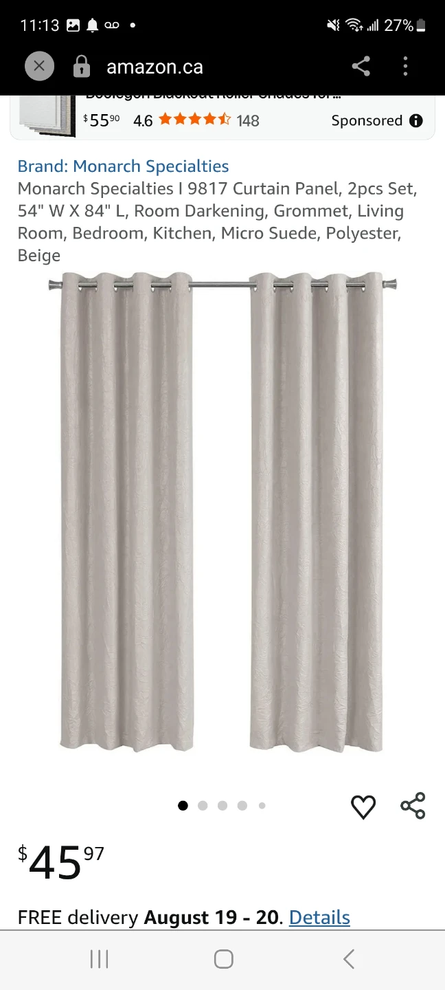 Monarch Specialties 2 Curtain Panels - Ivory - photo 4