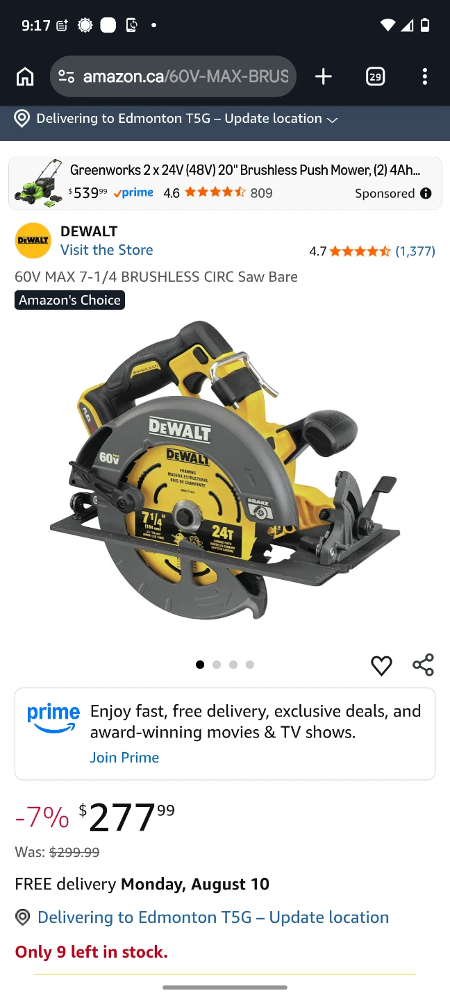 DEWALT 60V MAX 7-1/4" BRUSHLESS CIRC Saw Bare