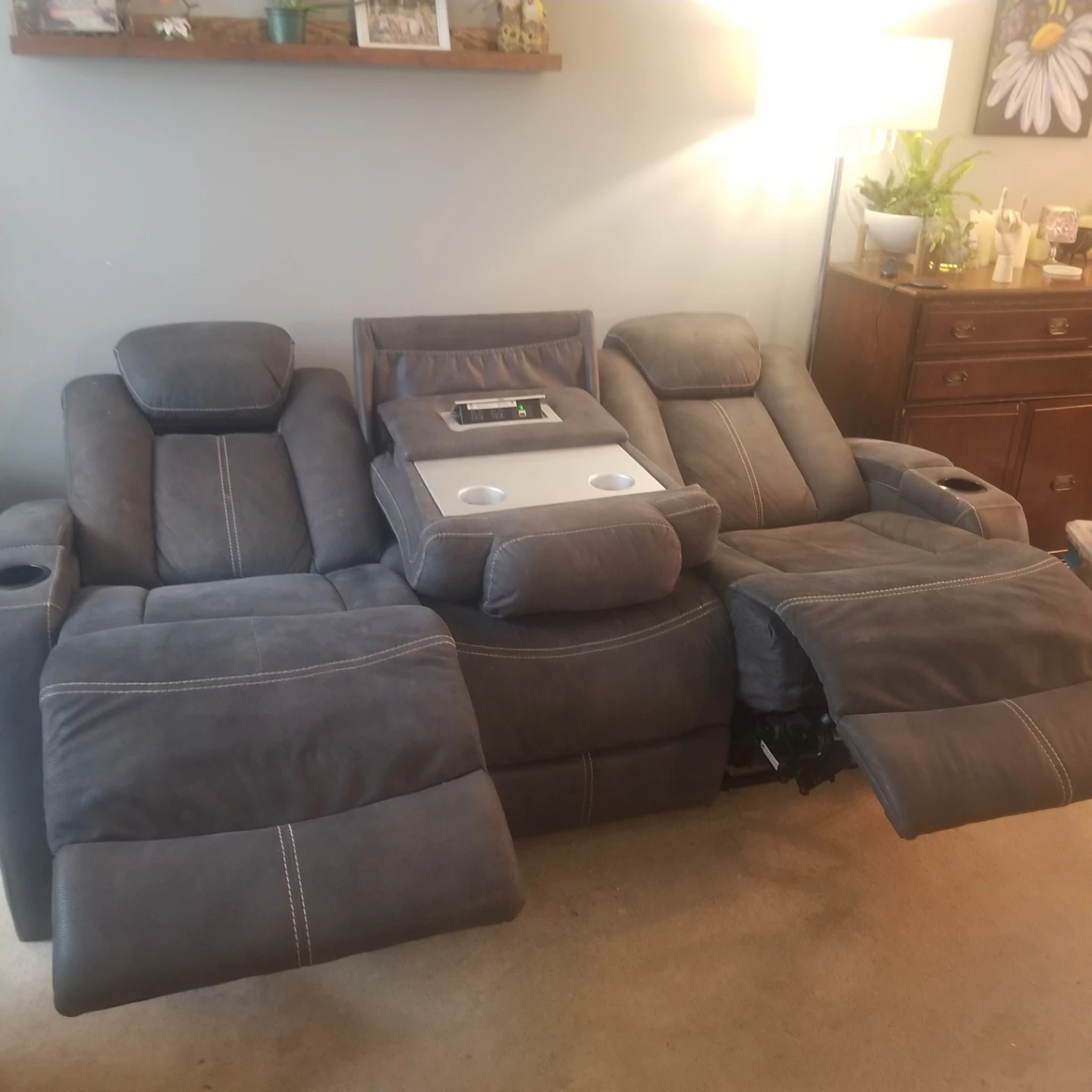 Dark Grey Reclining Sofa with Center Console - photo 4