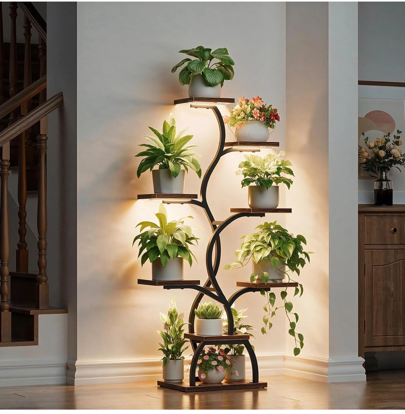Plant stand with grow light