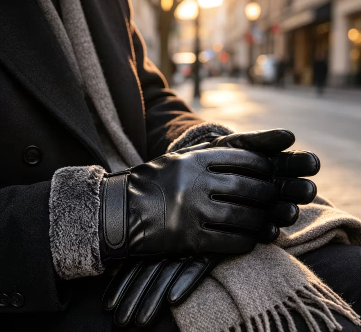Black Leather Gloves with Fur Lining - photo 5