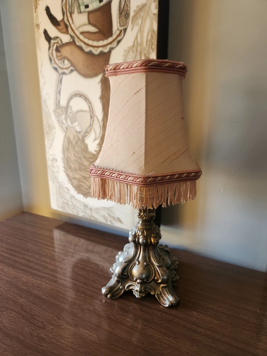 ANTIQUE Victorian revival micro Table Lamp with Fringe Detail - photo 2