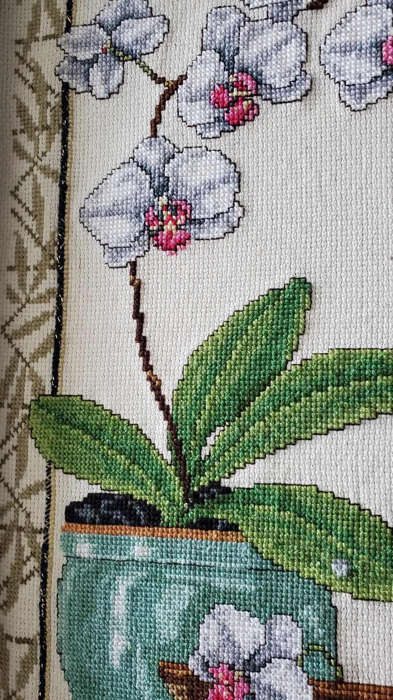 Harmony orchids 1 of a kind with stitched border wood frame - photo 4