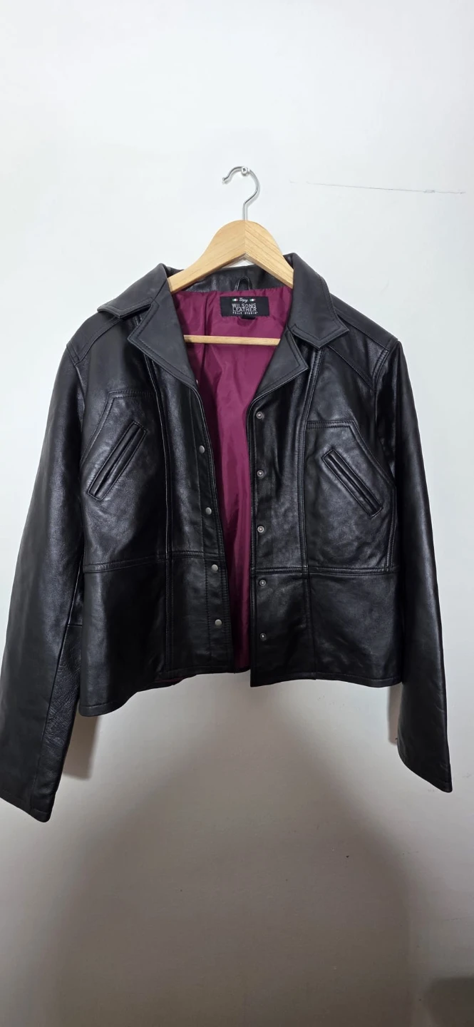 Black Leather Jacket with Purple Lining