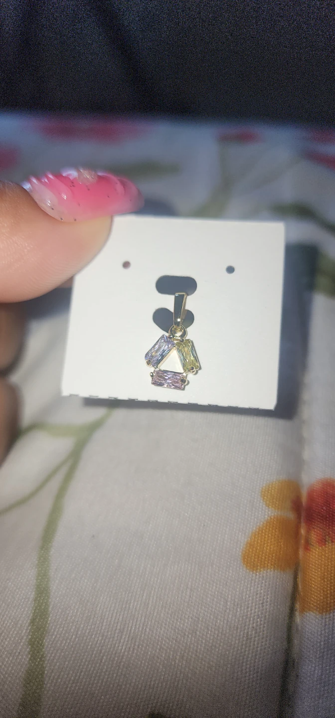 Gold Tone Triangle Charm with Baguette Crystals