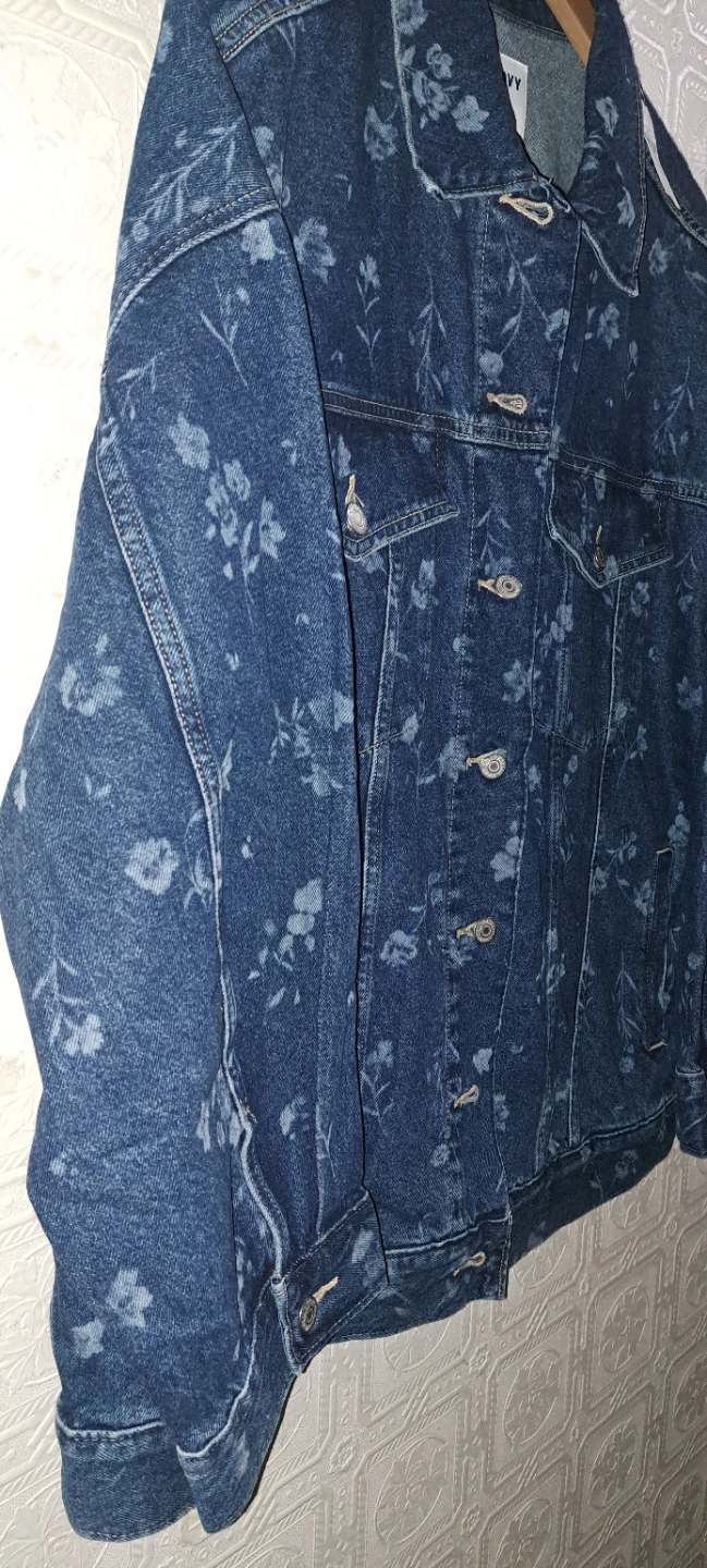 Old Navy Ladies Blue Floral Denim Jacket, 100% Heavy Cotton! - photo 3