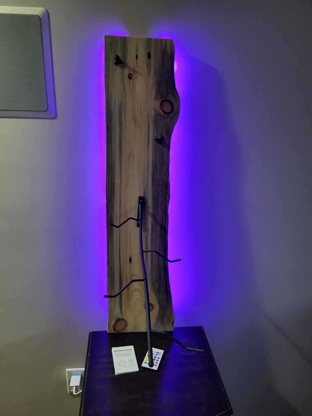 Live Edge Wooden Wall Mounted Jewelry Stand with LED Lights