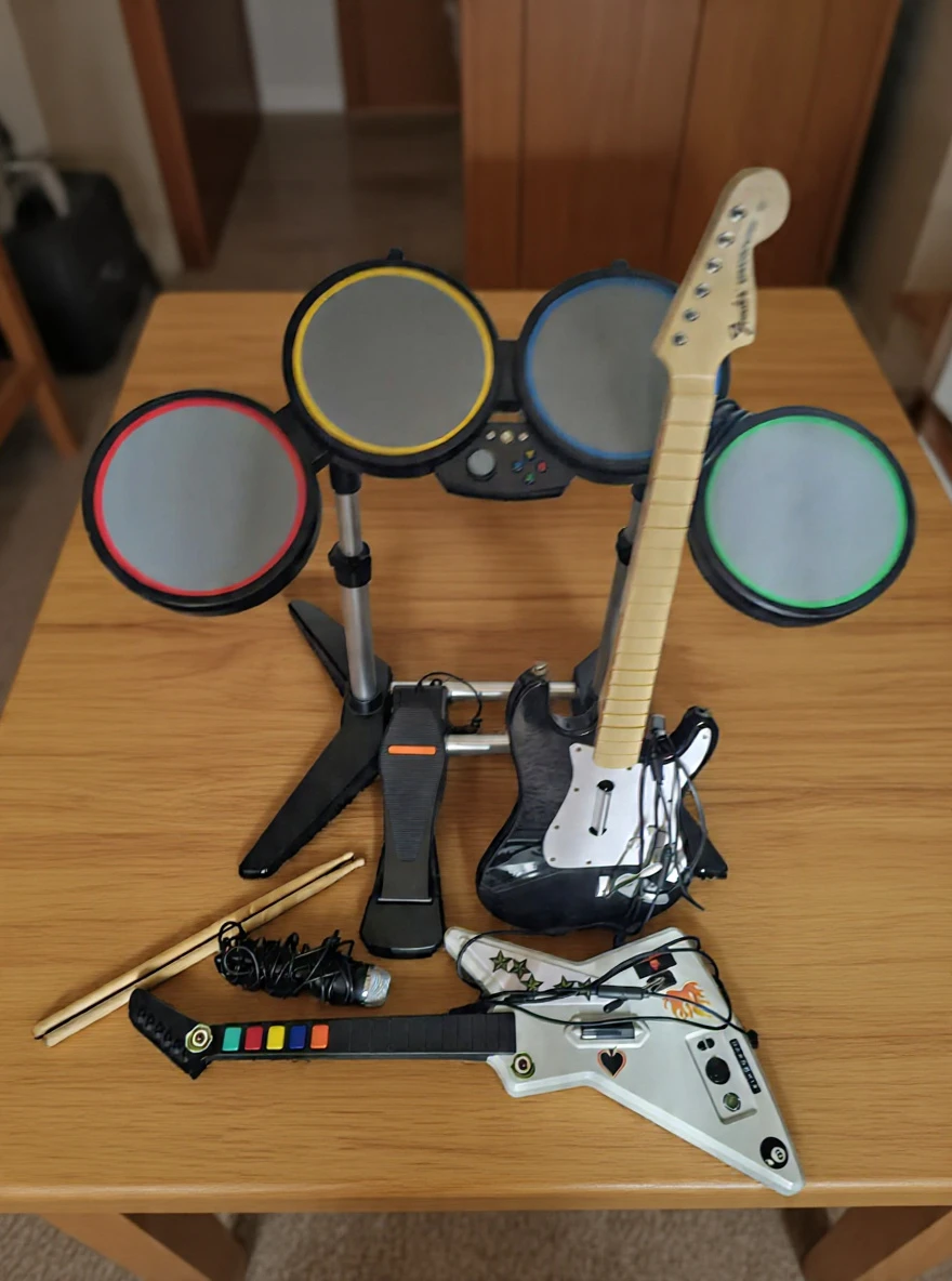 Rock Band Drum Set and Guitar Bundle