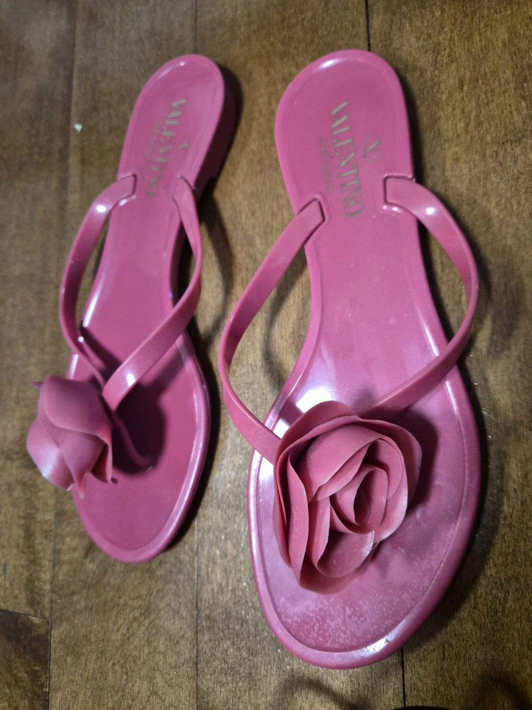 Valentino Pink Jelly Sandals with Rose Embellishment
