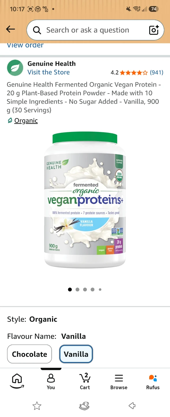 Genuine Health Organic Vegan Protein 900g Vanilla