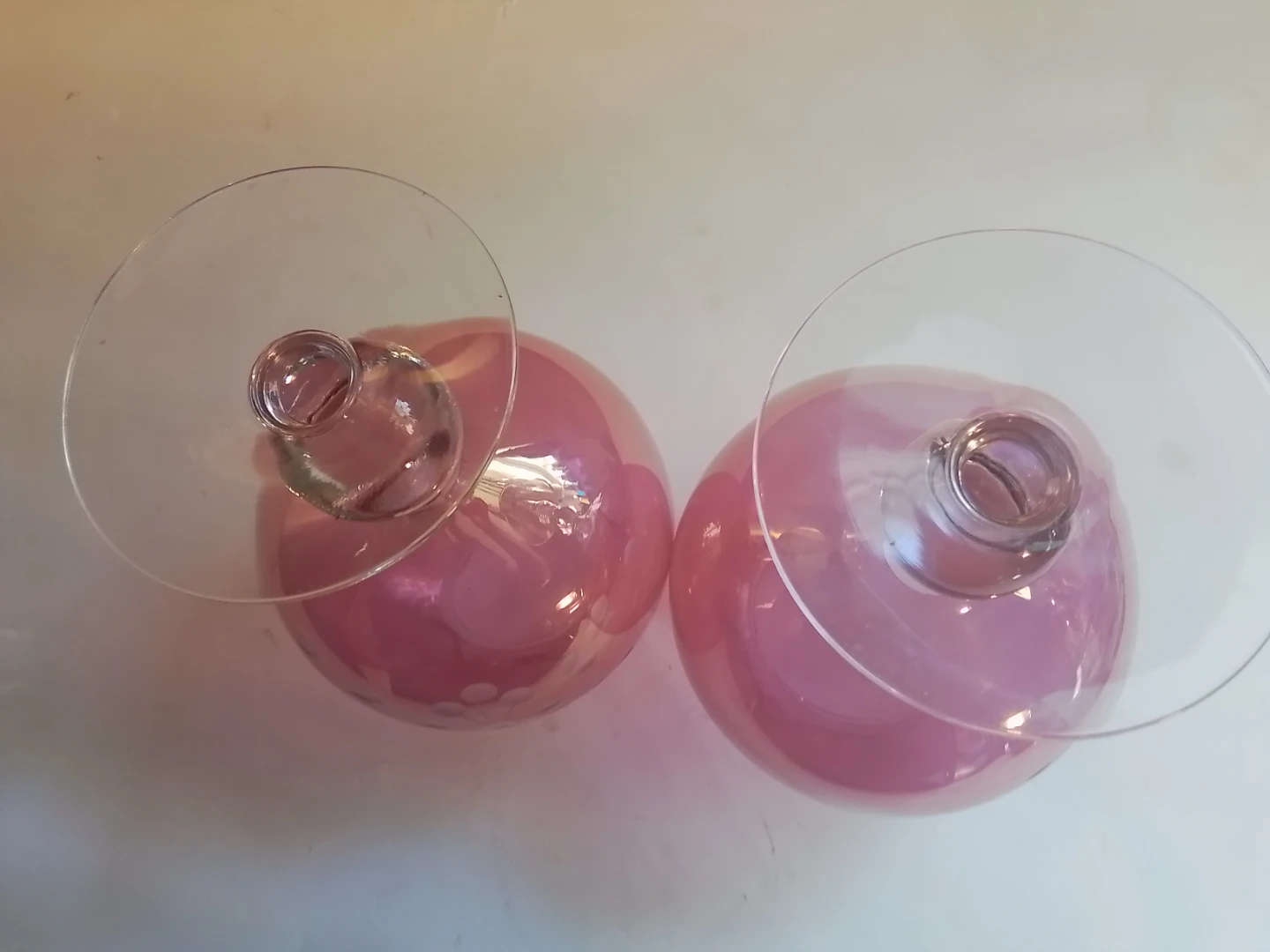 Pair of Pink Iridescent Glass Vases with Etched Flowers - photo 5