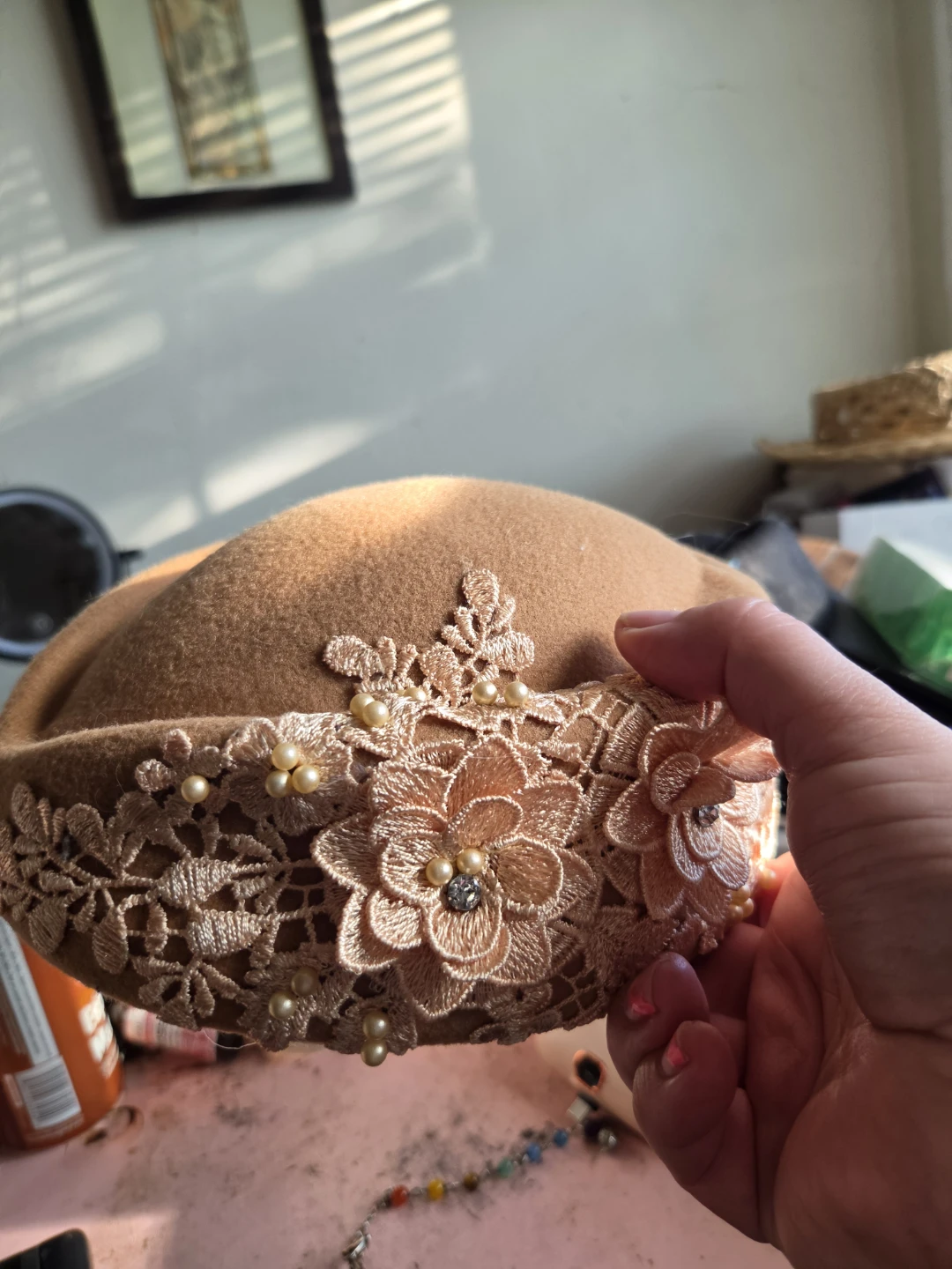 Decorative pillbox Hats with Rhinestones and Lace - photo 2