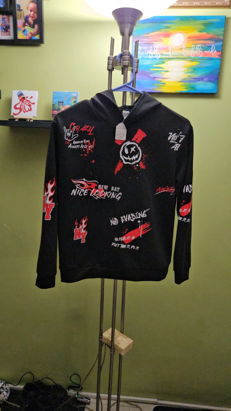 Shein Kids Black Graphic Hoodie 11-12Y