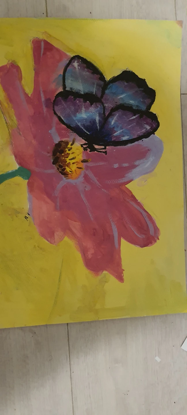 Hand-painted butterfly and flower artwork