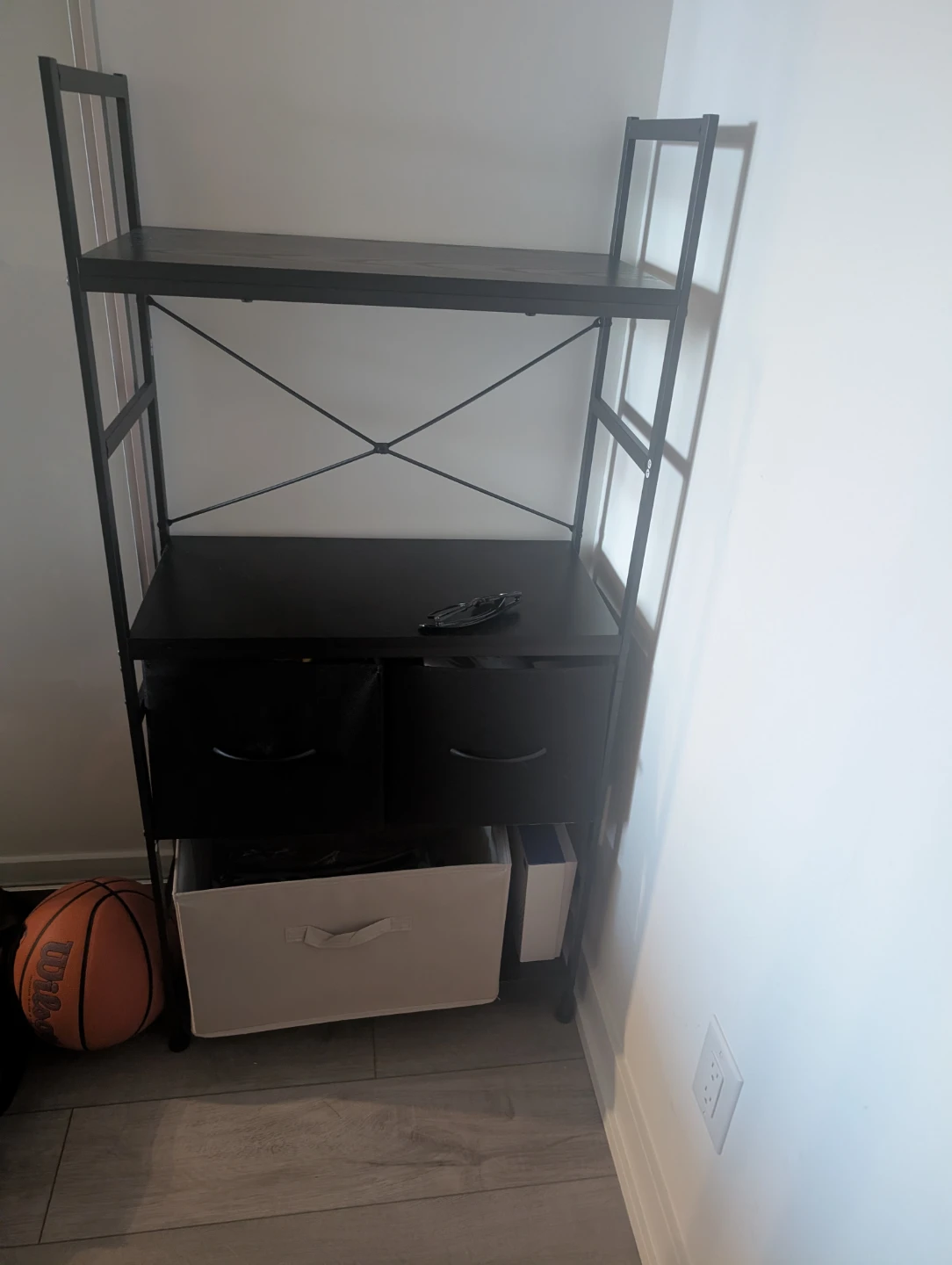 Black Metal 4-Tier Shelf with Storage Drawers