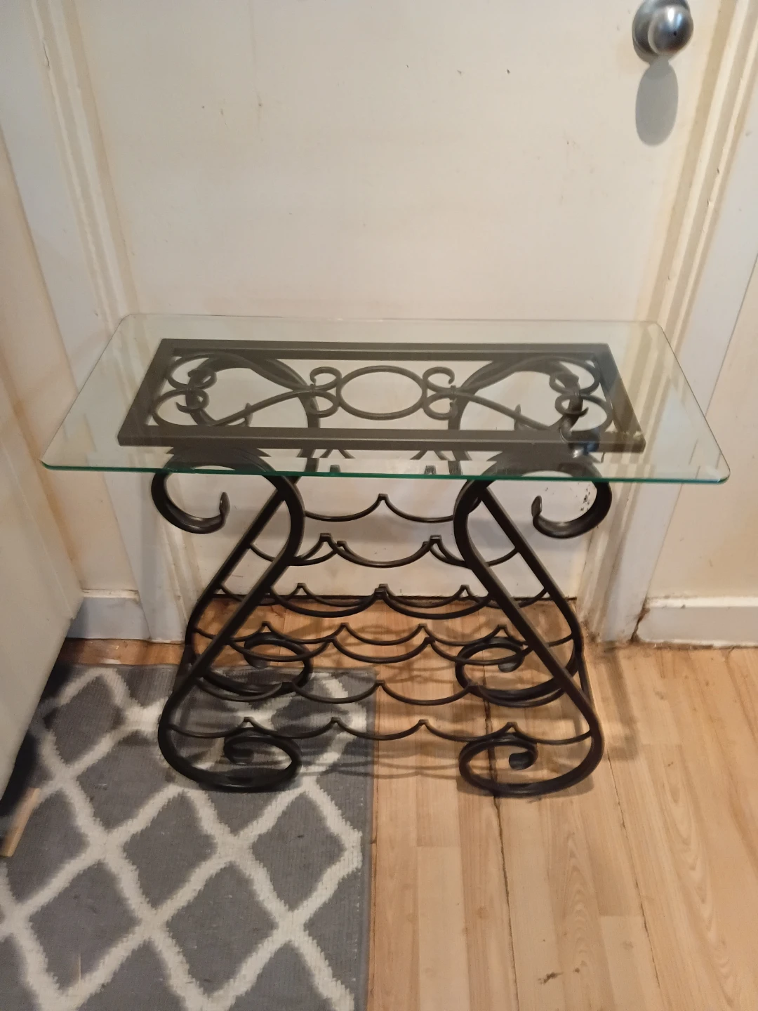 Wrought Iron and Glass Top Wine Rack