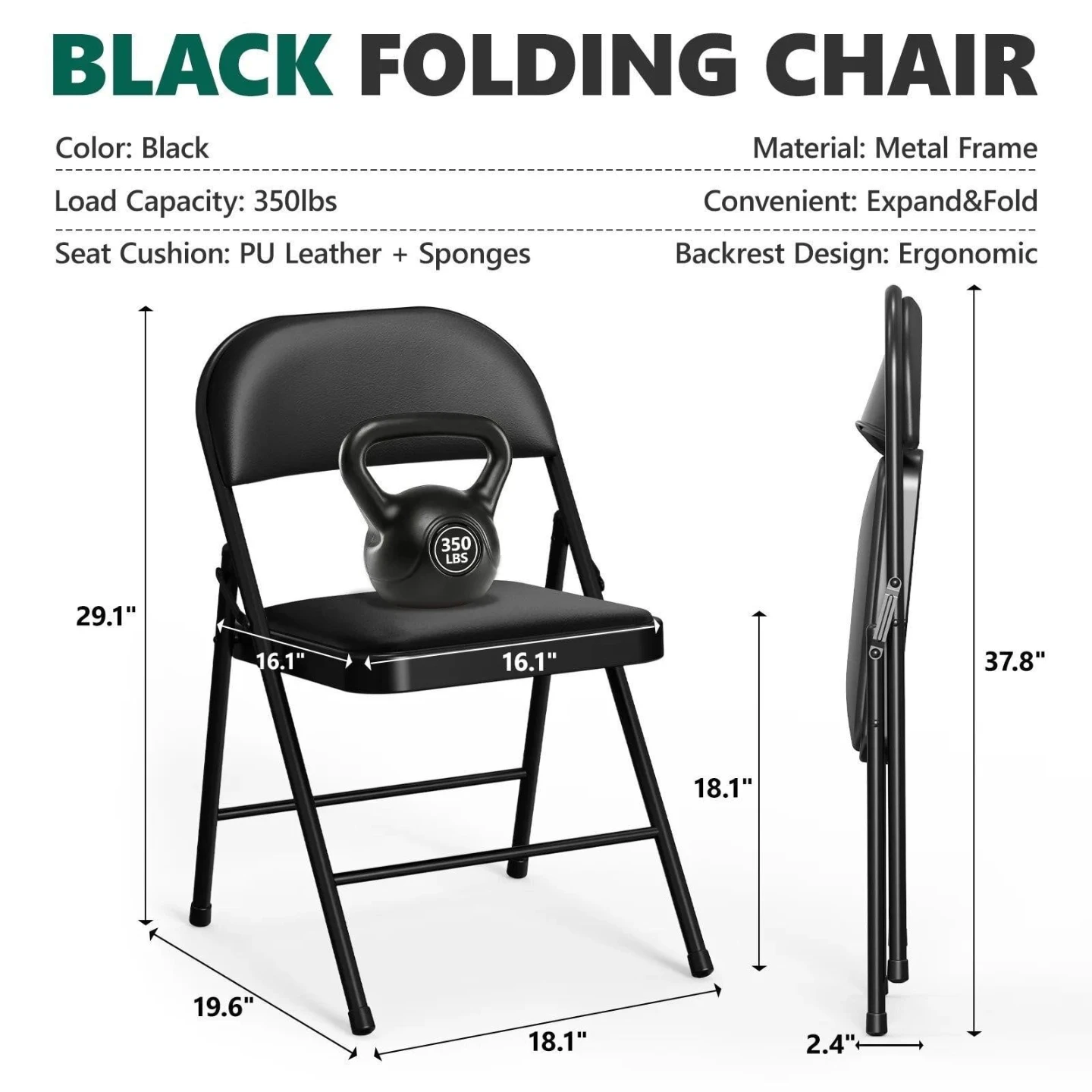BN<> Black Folding Chair with Metal Frame - photo 2