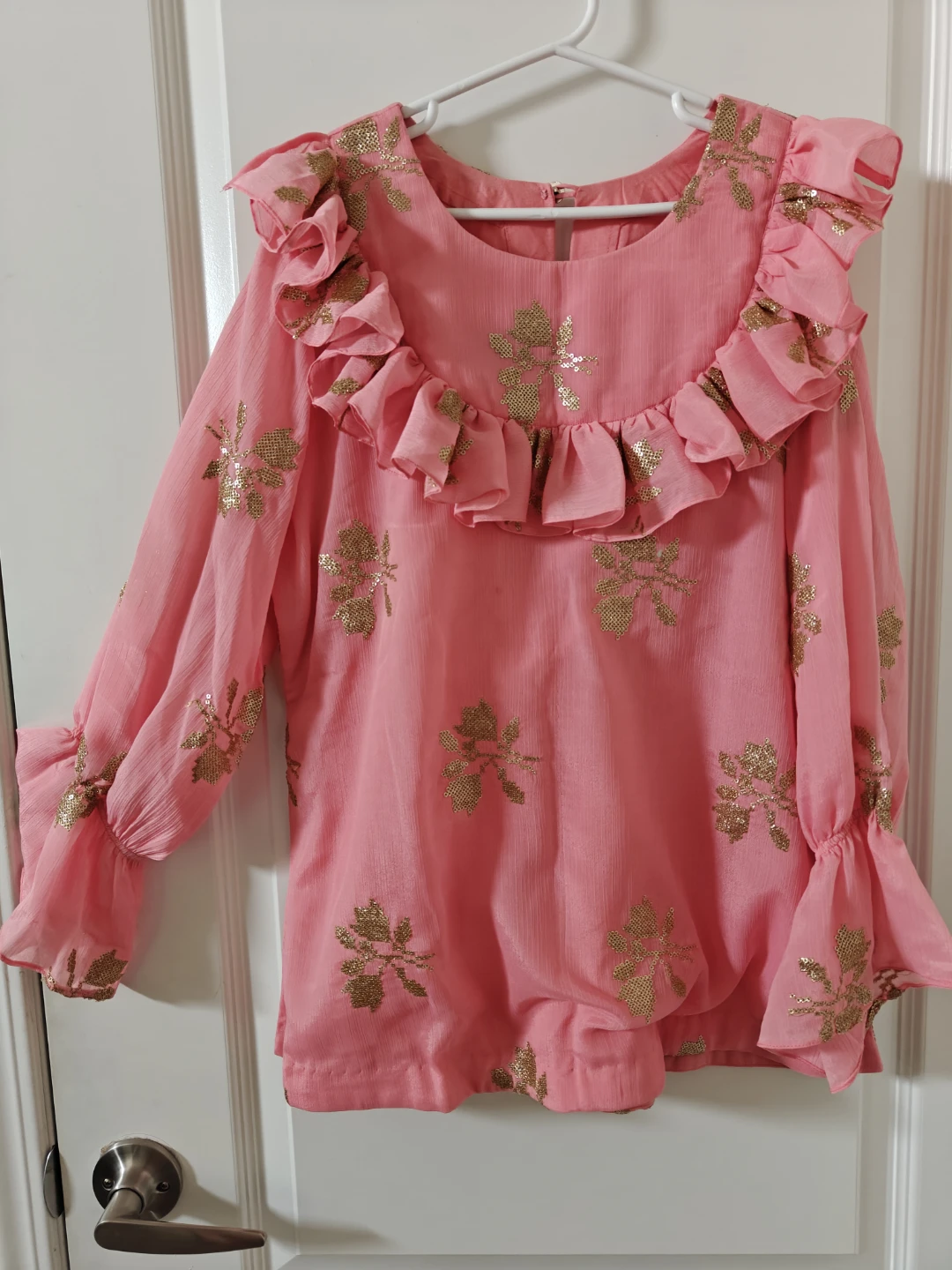 Pink sequined floral tunic top