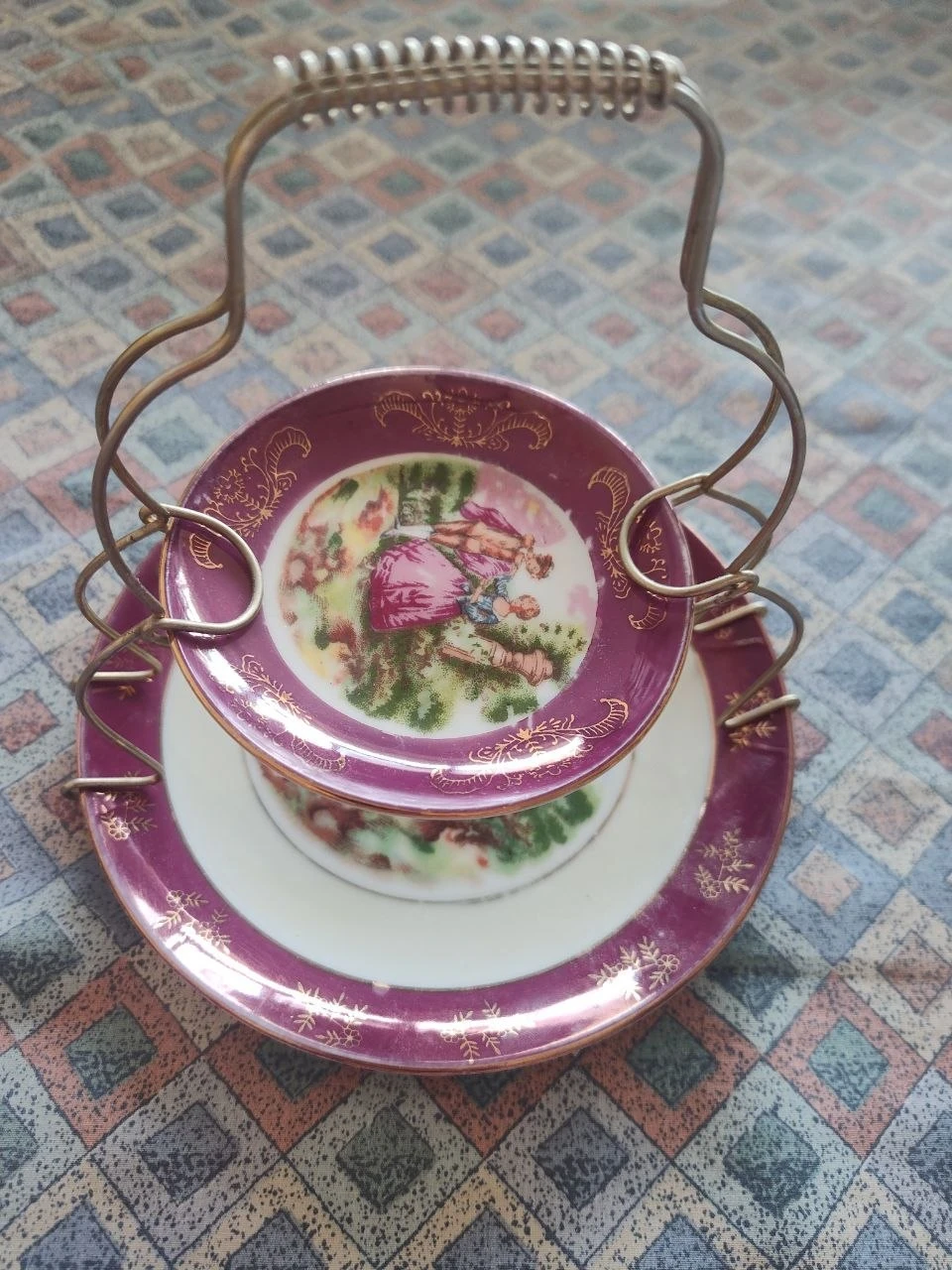 Vintage 2-Tier Porcelain Dessert Stand & Tidbit Server