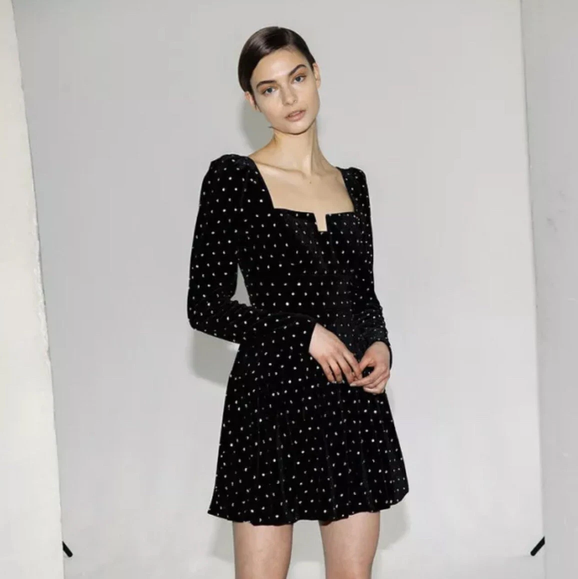 Self-Portrait Diamante Stud Black Velvet Mini Dress