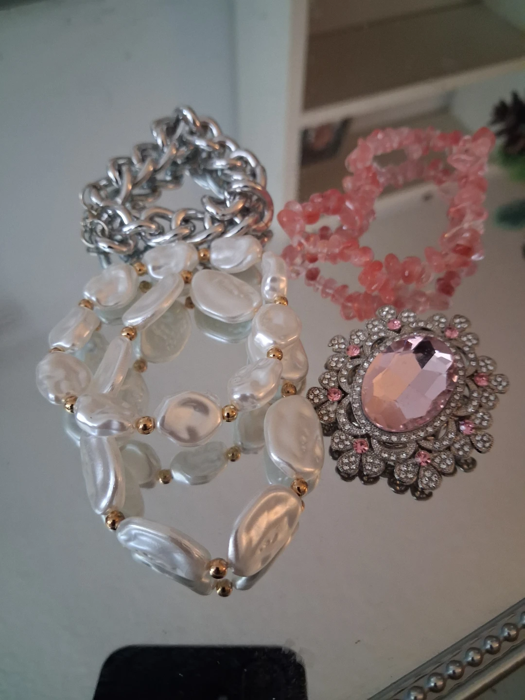 Set of 4 Bracelets and Brooch