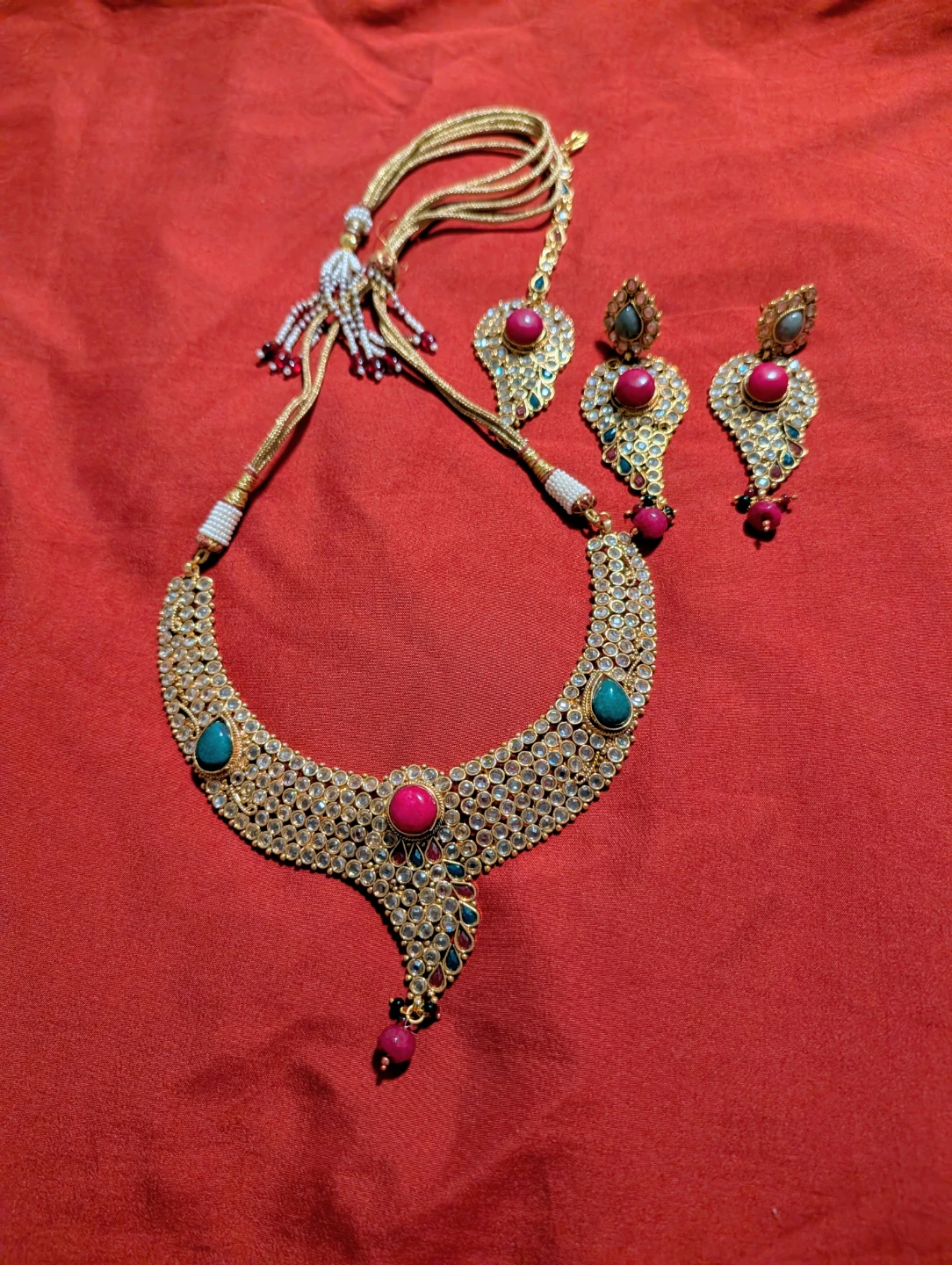 Gold-toned Indian Jewellery Set with Stones