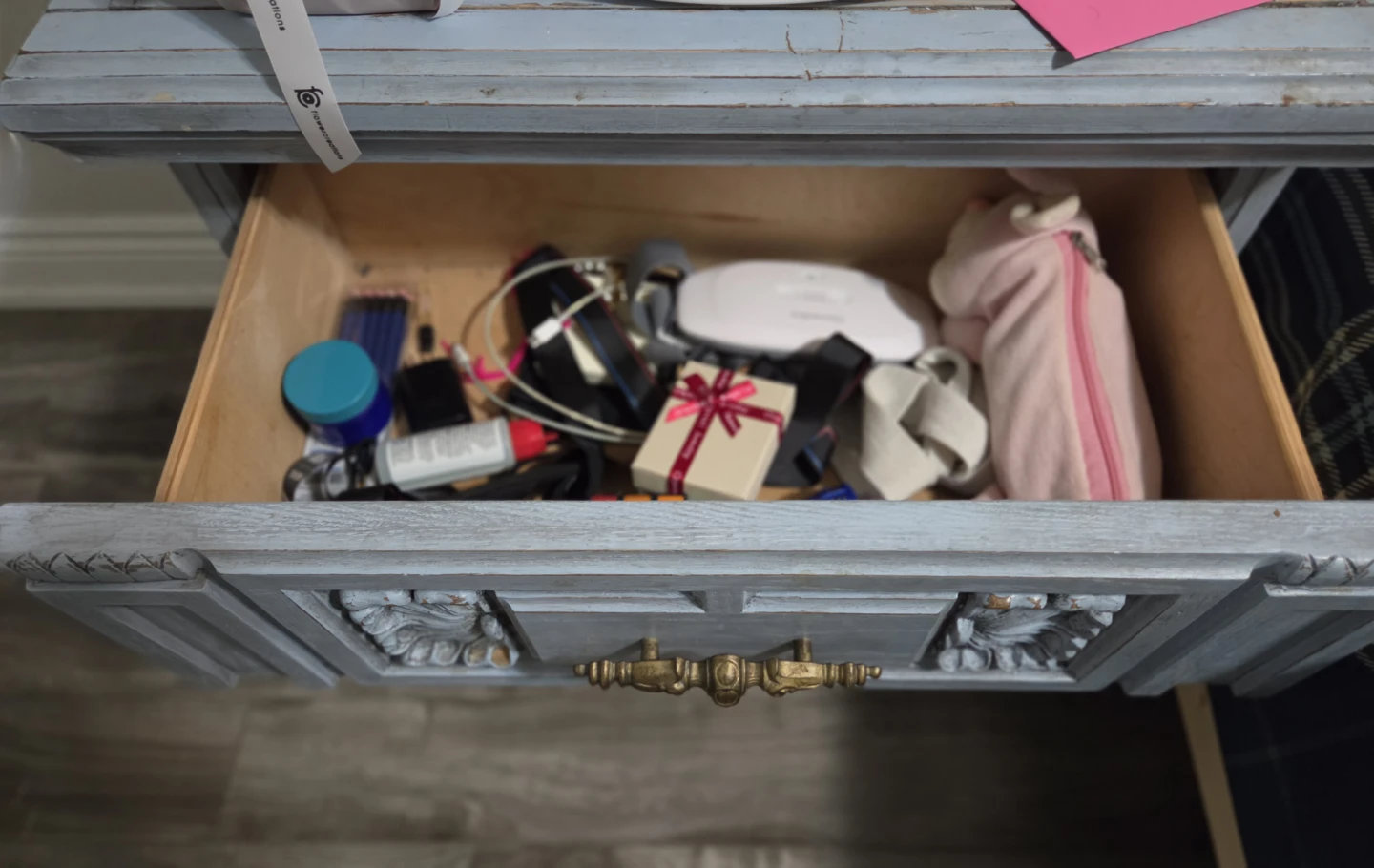 Vintage Grey Two-Drawer Nightstand - photo 2