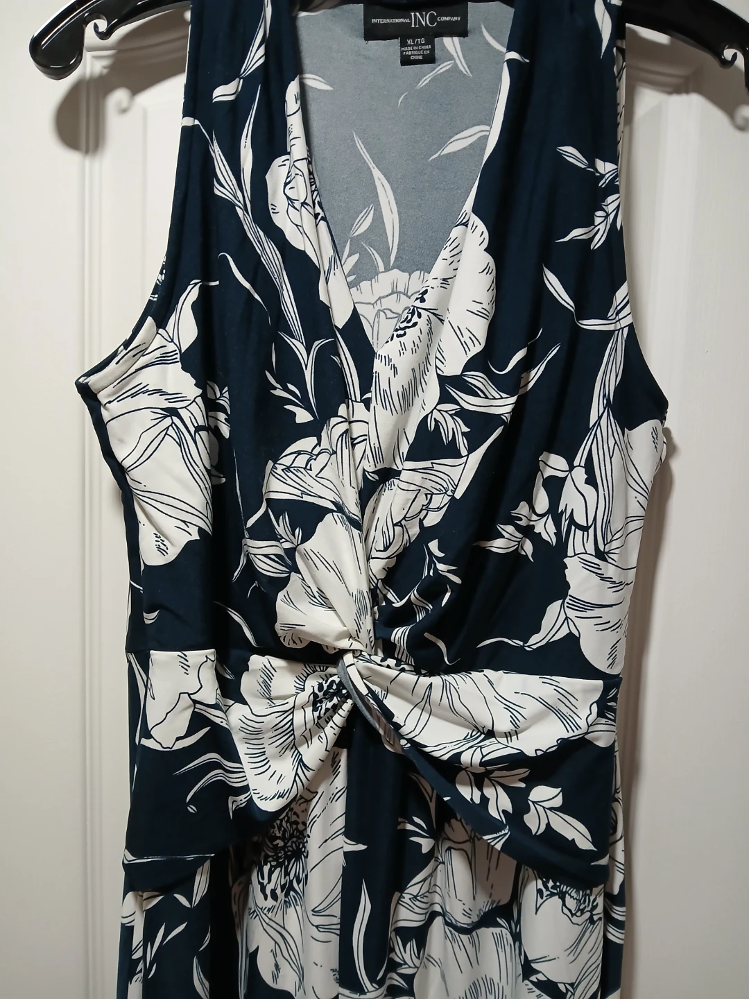 Navy & White Floral Knot-Front Maxi Dress, Worn Once - photo 3
