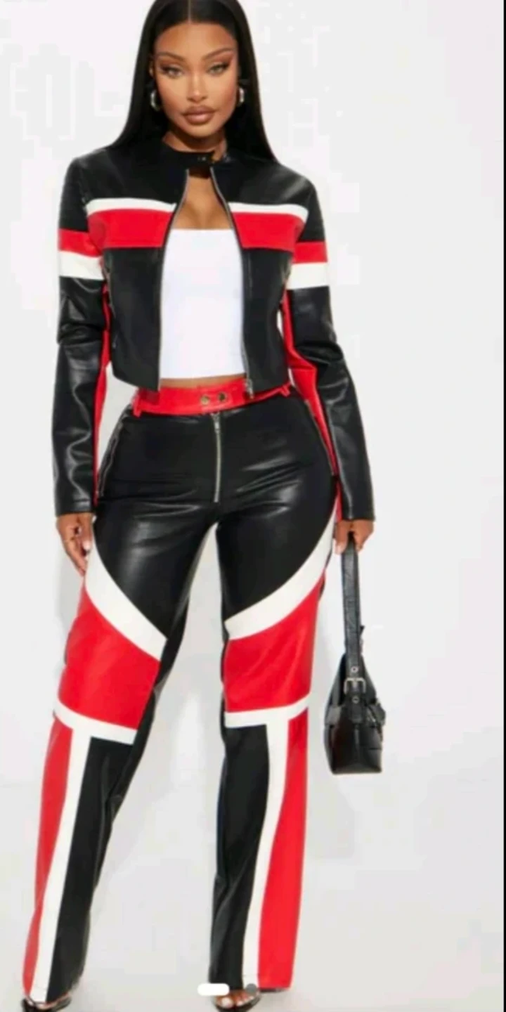 Moto Racer Faux Leather Pant Set - Red/Black Brand NEW - photo 2