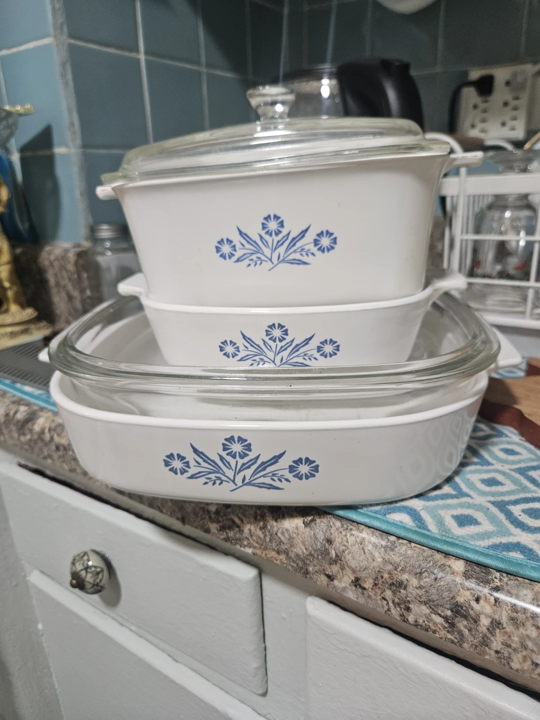 CorningWare Blue Cornflower-3-Casserole Dishes with Lids