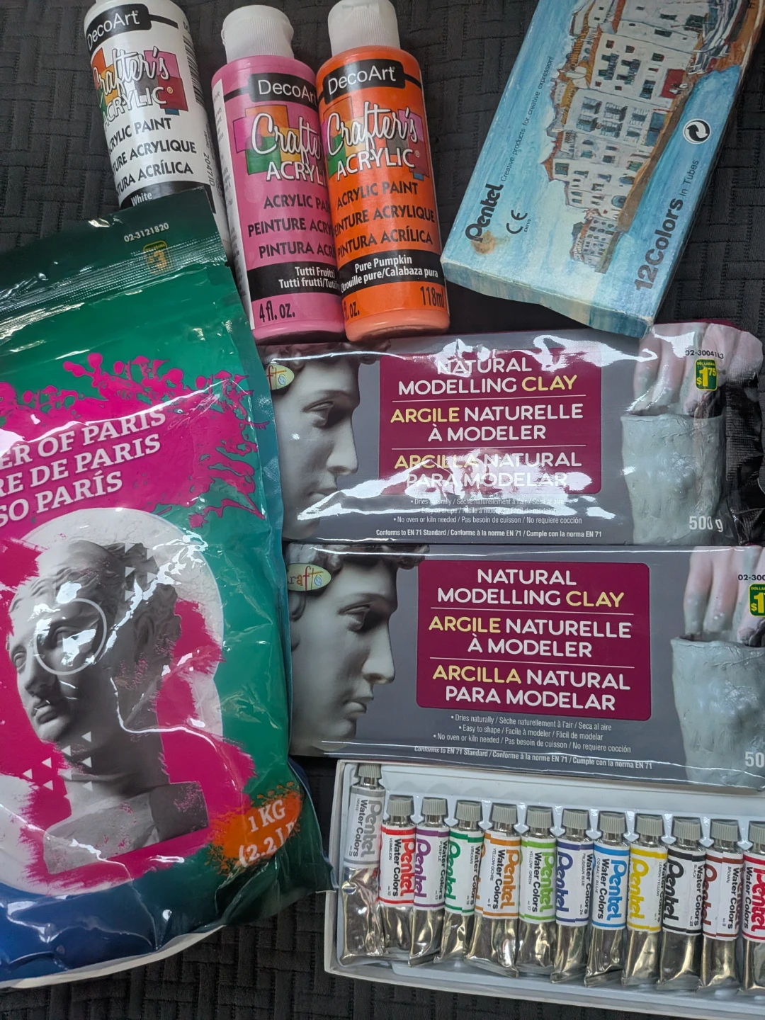 Lot craft items acrylic & water  paint, clay, plaster of Paris