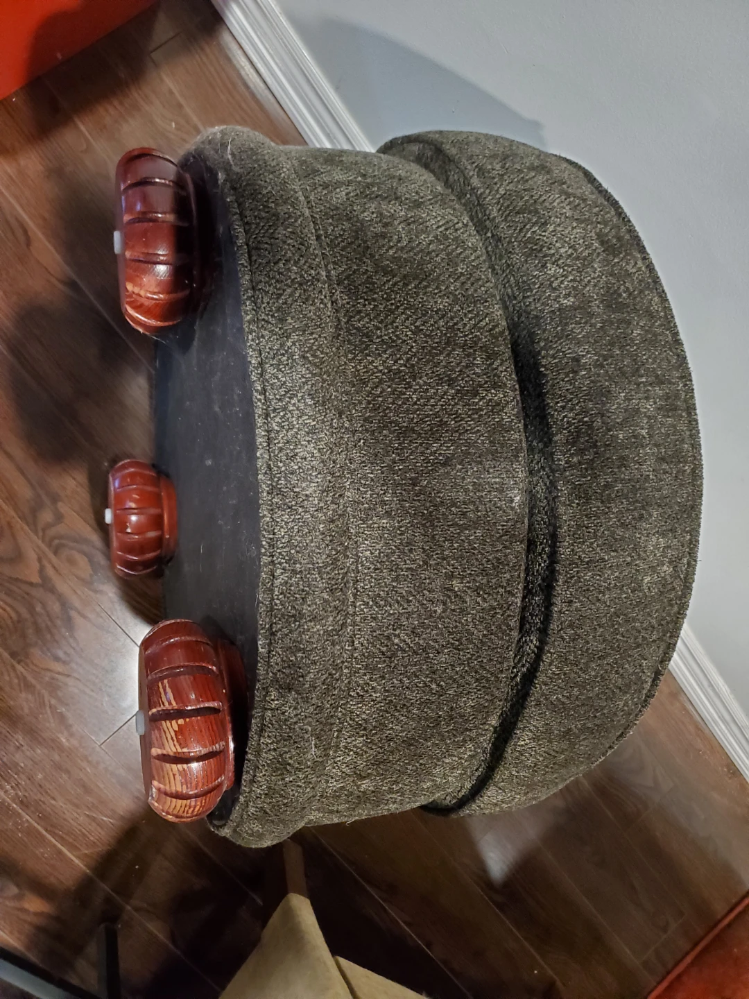 Round Upholstered Ottoman Stool with wood feet - photo 2