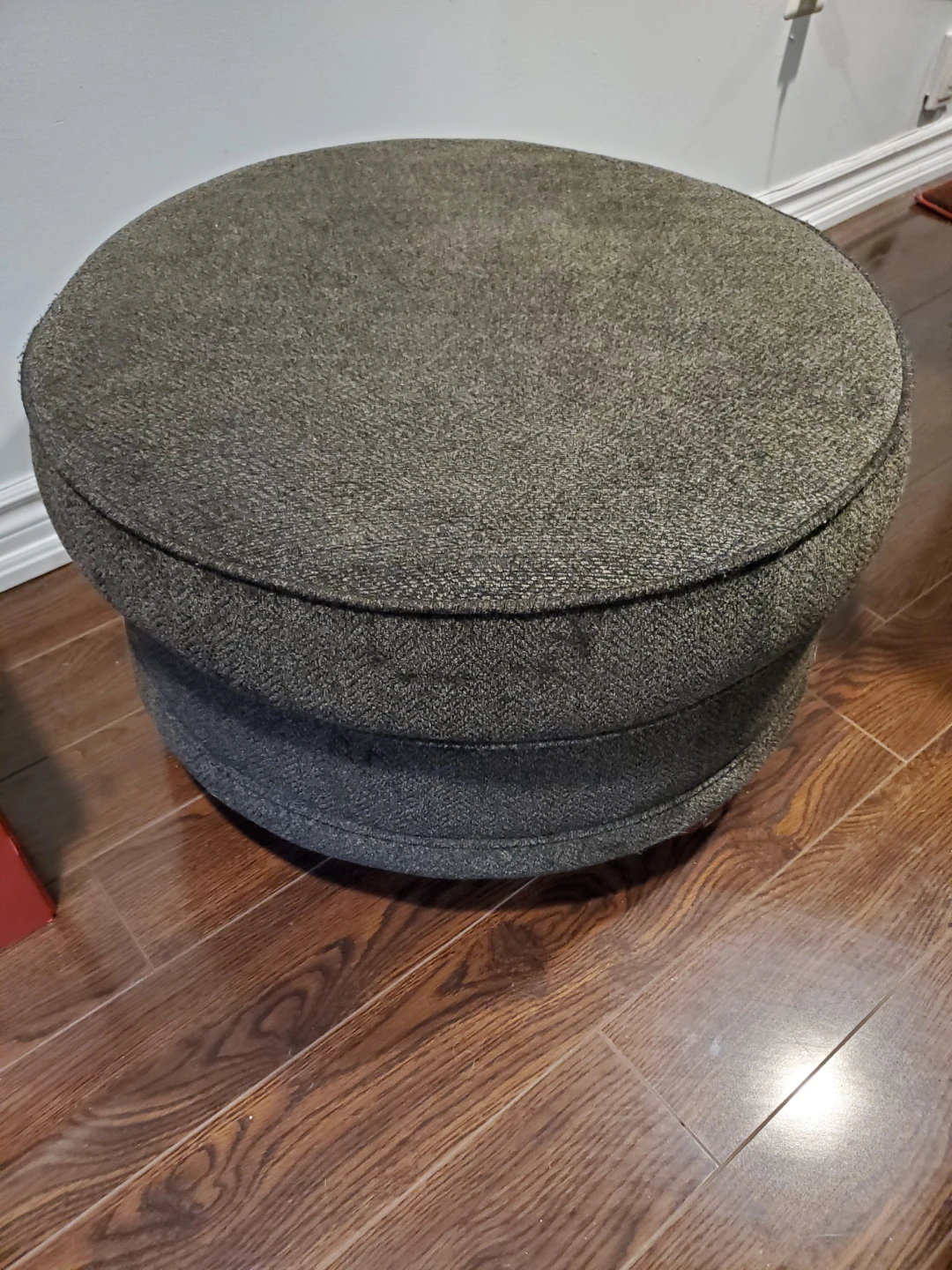 Round Upholstered Ottoman Stool with wood feet - photo 3