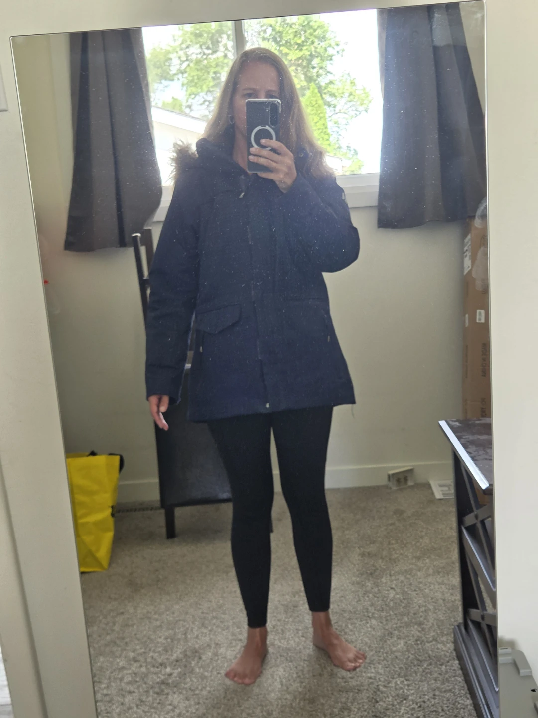 Helly Hansen Navy Parka with Fur Hood - Size Small