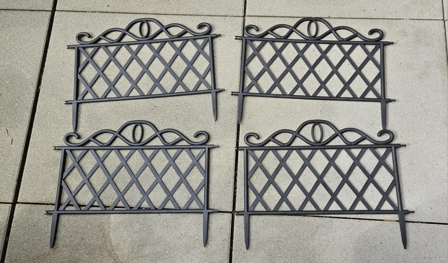 Set of 4 Black Plastic Garden Border Fencing Panels