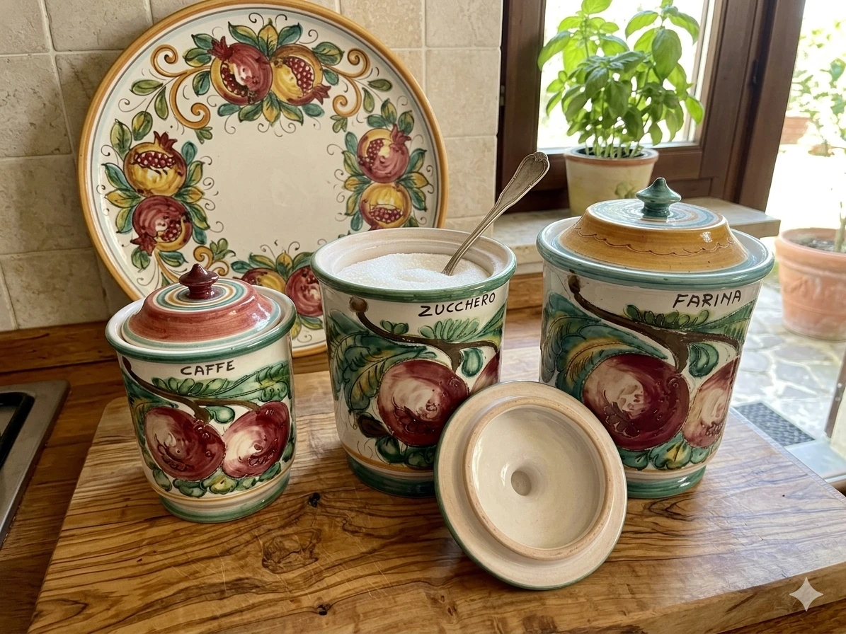 Vintage Italian Ceramic Canister Set (Caffe, Zucchero, Farina)