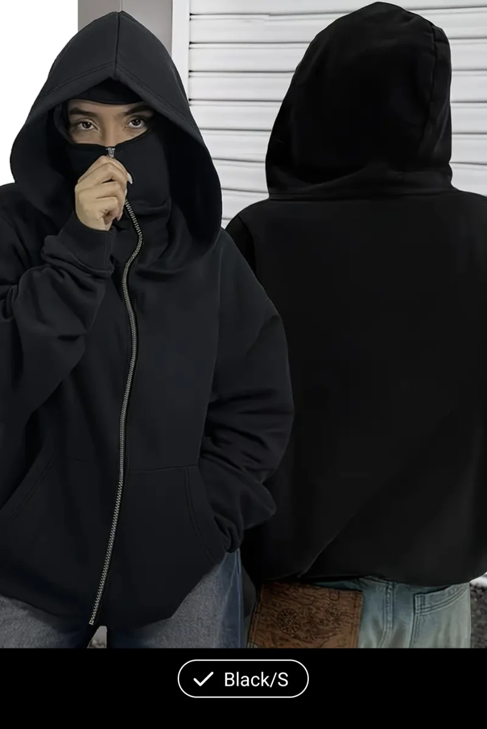 Black Full Zip Hoodie with Balaclava Hood