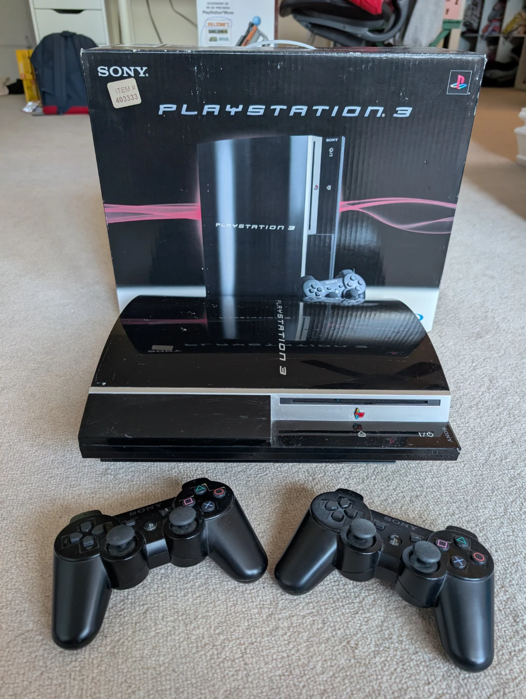 Broken Sony PlayStation 3 Console with 2 Controllers