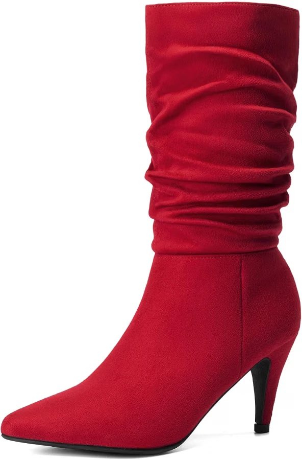 Dream Pairs Red Suede High Heel Mid Calf Boots - photo 2