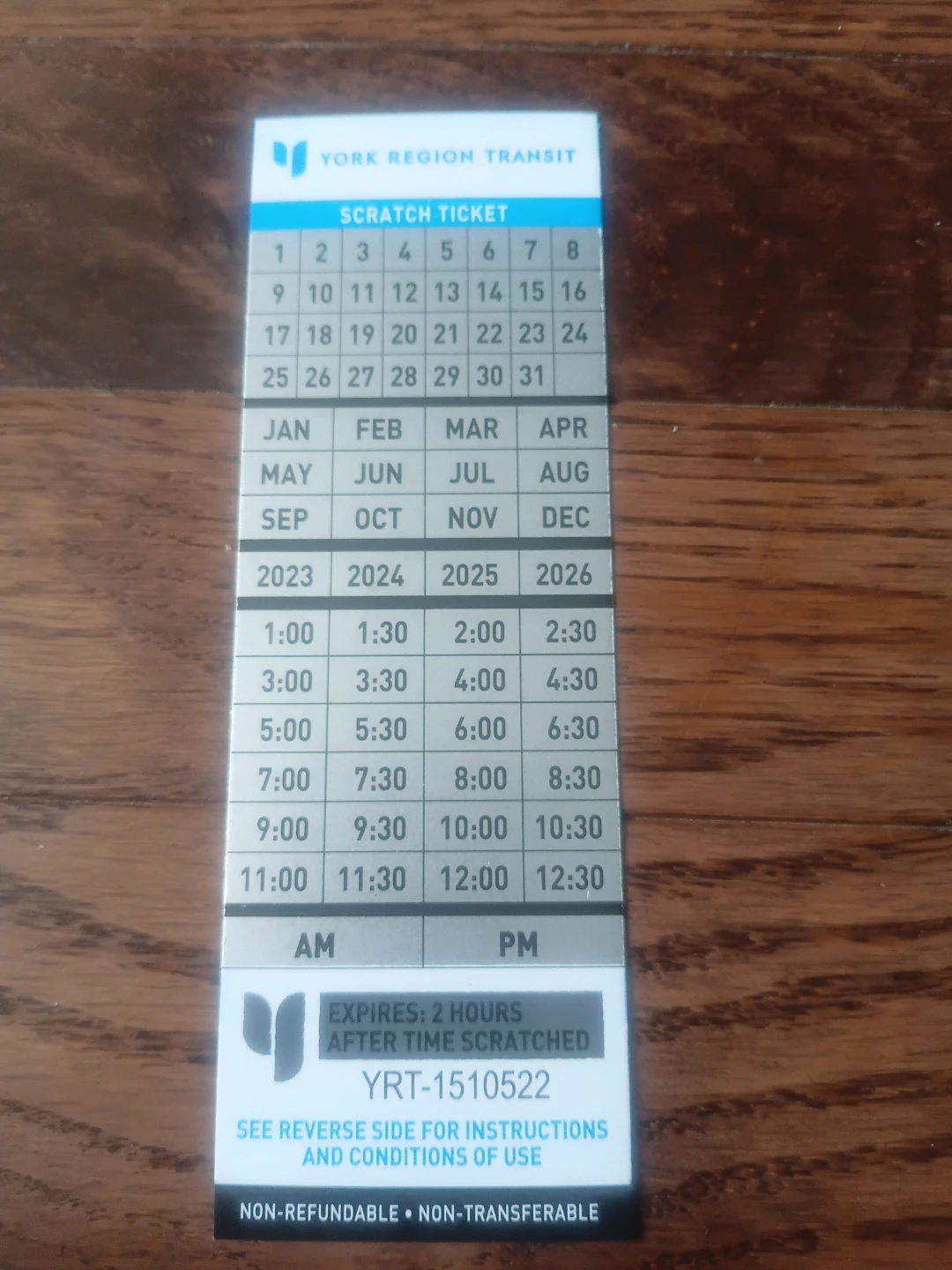 York Region Transit Scratch Ticket  for adult