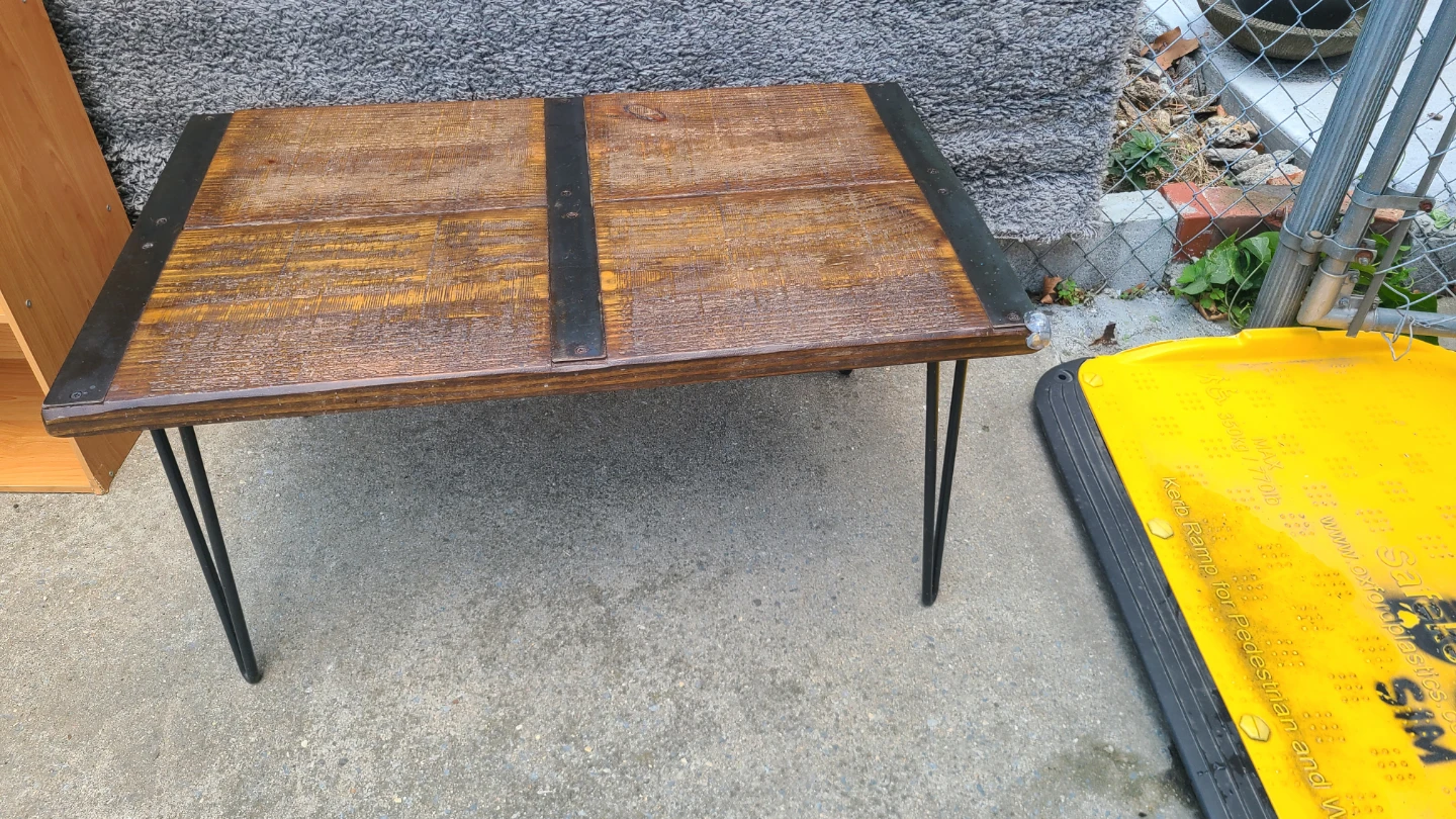 Antique Wood Coffee Table with Metal Accents