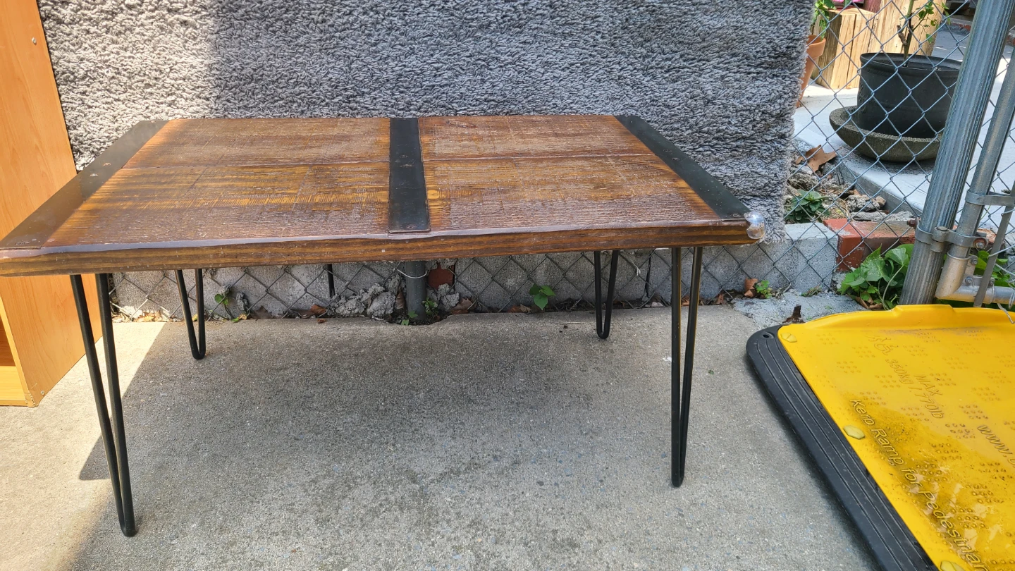 Antique Wood Coffee Table with Metal Accents - photo 3
