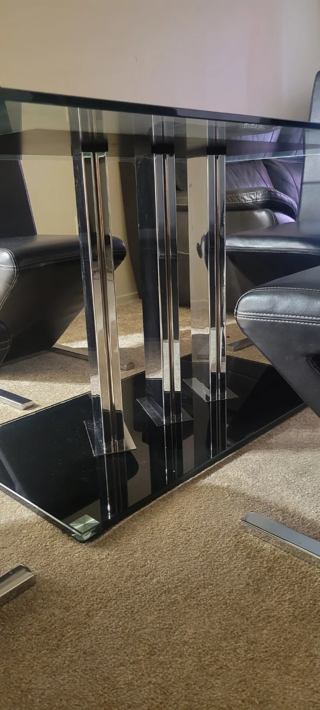 Tempered Glass Dining Table with 4 Black Faux Leather Chairs - photo 3